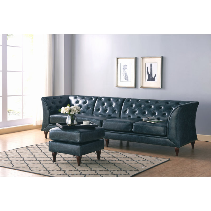 Willer Upholstered L-Shaped Sectional Reversible, Blue Faux Leather