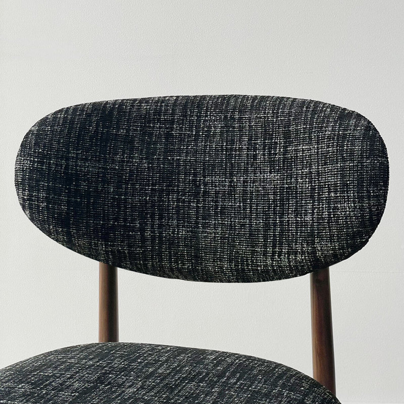 Chaises de salle à manger rembourrées de style Mid-Century avec pieds en métal grain de bois, Noir