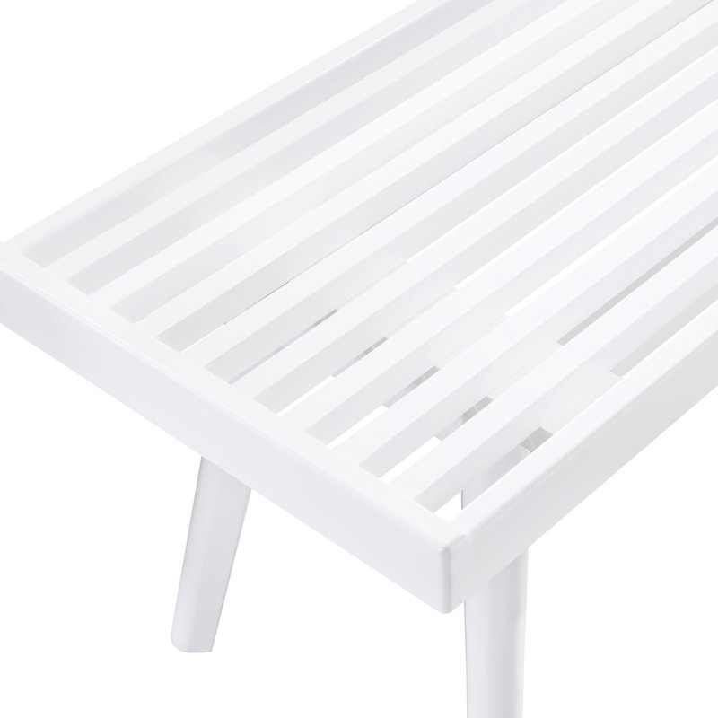 Banc blanc avec base à lattes en bois massif et plateau de style