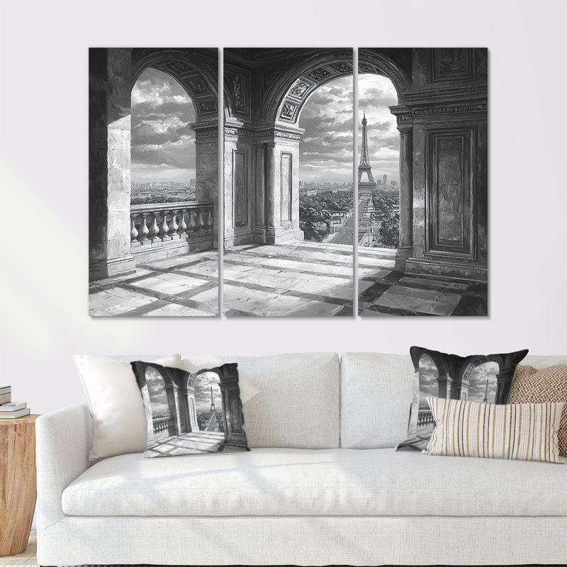 Ensemble de salon art mural gris Paris Paris Arc de Triomphe I, Toile tendue, H 32 po x l 48 po x P 1 po