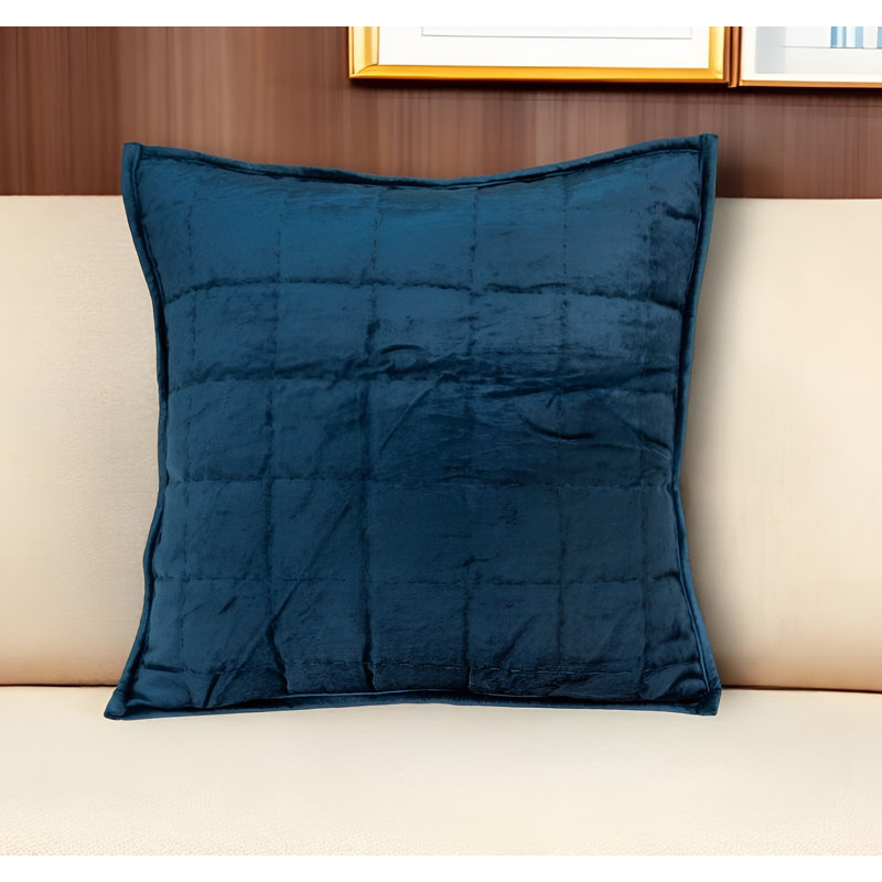 Navy Blue Quilted Cotton Blend Square Pillow