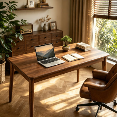 Bureau extra long en bois massif de 63 pouces, bureau double pour deux personnes pour le bureau personnel, bureau d'ordinateur long en bois, table d'écriture pour le bureau