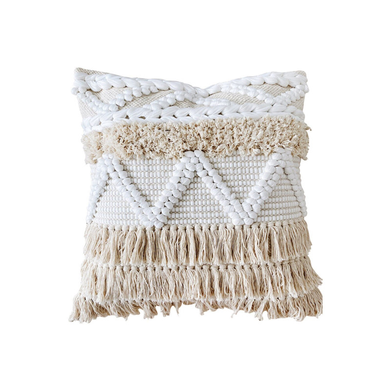Housse de coussin Alonisos Boho blanc et neutre 20 po x 20 po