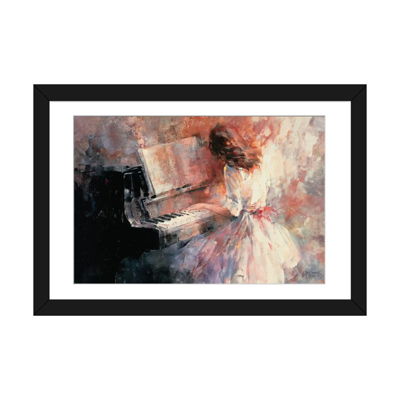 « romantique rythmique », impression sur toile, H 16 po x l 24 po x P 1 po, Papier d'art encadré noir, Blanc