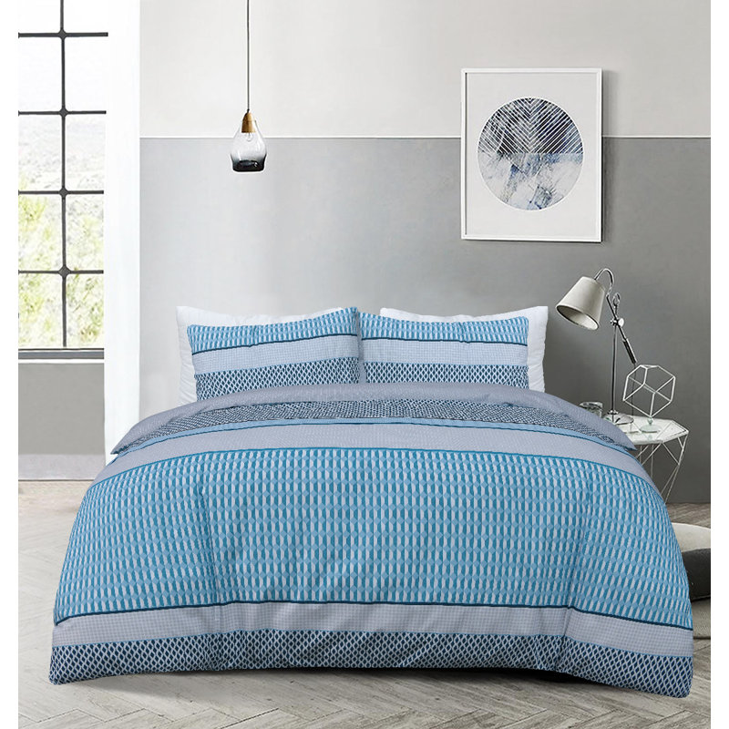 Renita Polyester Geometric Shapes Duvet Cover Set with Pillowcases Included, Blue/Grey