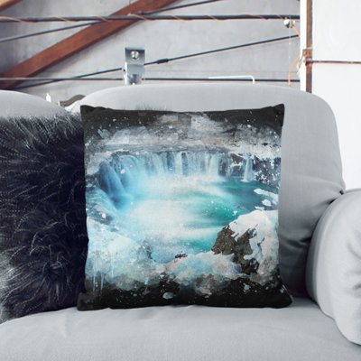 Icelandic Waterfall Paint Splash Cushion with Filling