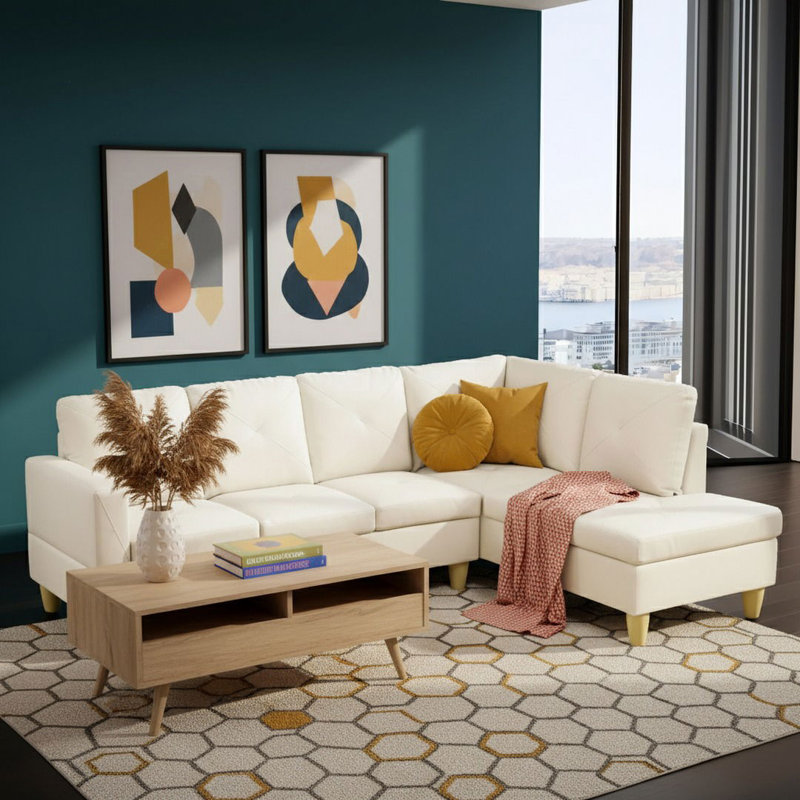 Ensemble de canapé modulaire en cuir 2 pièces avec méridienne Monaco, Face à la droite, Blanc