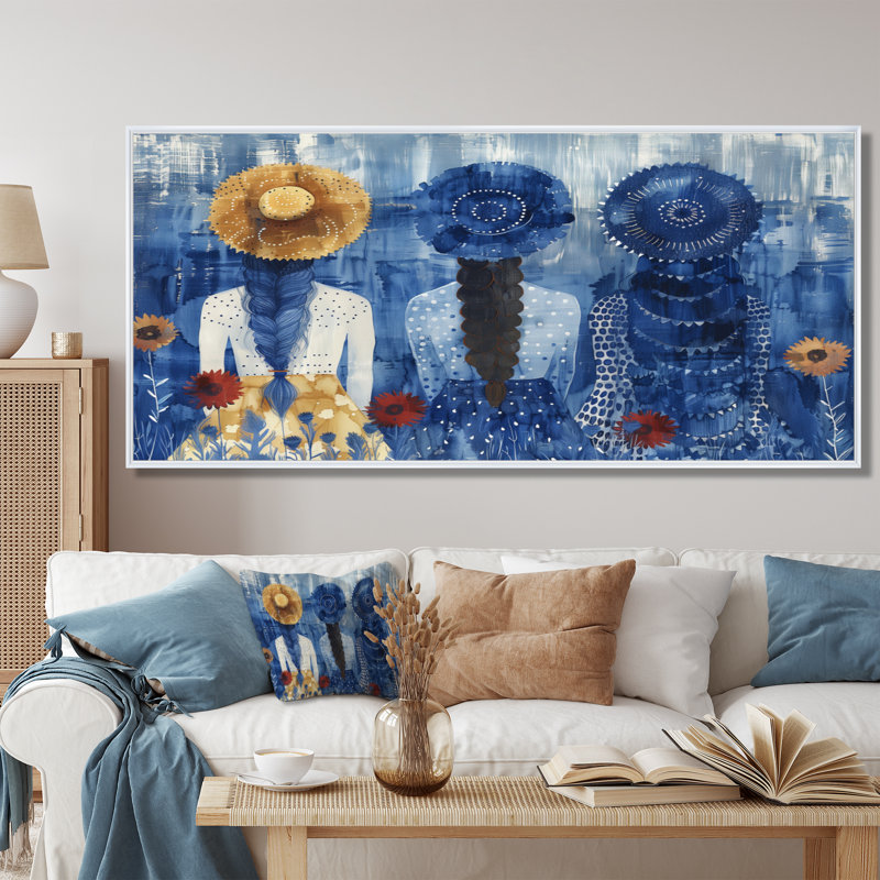 «Blue Boho Woman In Meditation - Woman Boho», reproduction d'art murale, Cadre flottant blanc, H 28 po x l 60 po