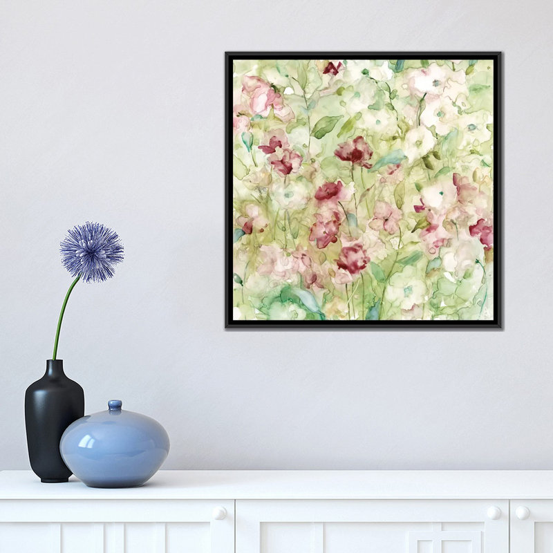 « jardin », impression sur toile, H 18 po x l 18 po x P 1,5 po, Toile avec cadre noir, Pas de tapis