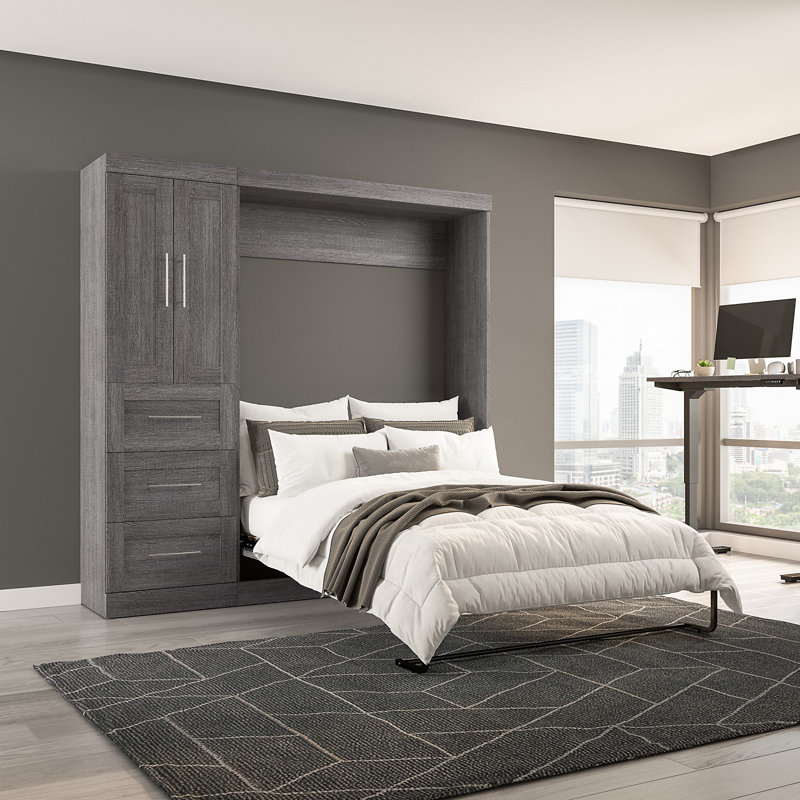 Arlex Bed with Storage Unit with Drawers and Doors, Bark Gray, Queen