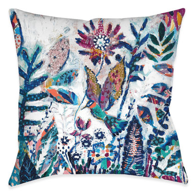 Floral Bird Patches Outdoor Throw Pillow