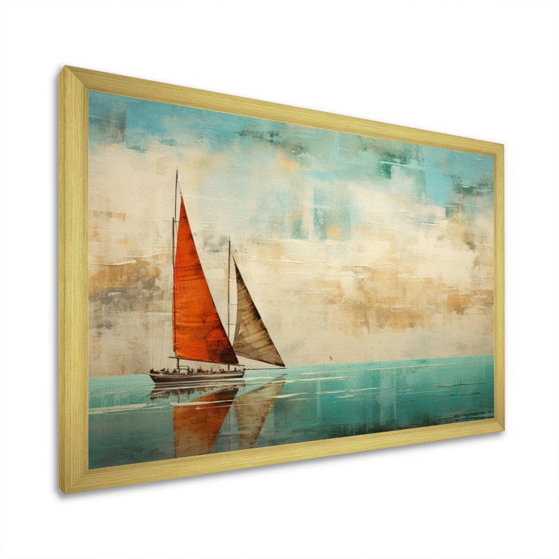 Bateau abstrait côtier III - reproduction d'art sur toile, H 30 po x l 40 po x P 1,5 po, Encadrement doré