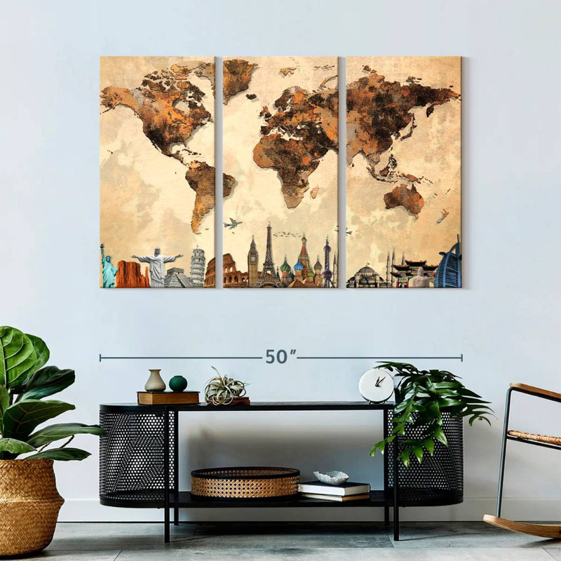 «Rustic Map», reproduction sur toile, H 32 po x l 50 po x 1,25 po