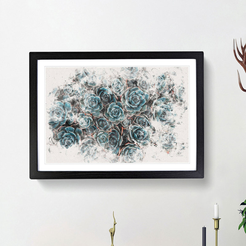 Succulent Plants Watercolour - Picture Frame Graphic Art Print, Black Framed, 40cm H x 60cm W x 2cm D
