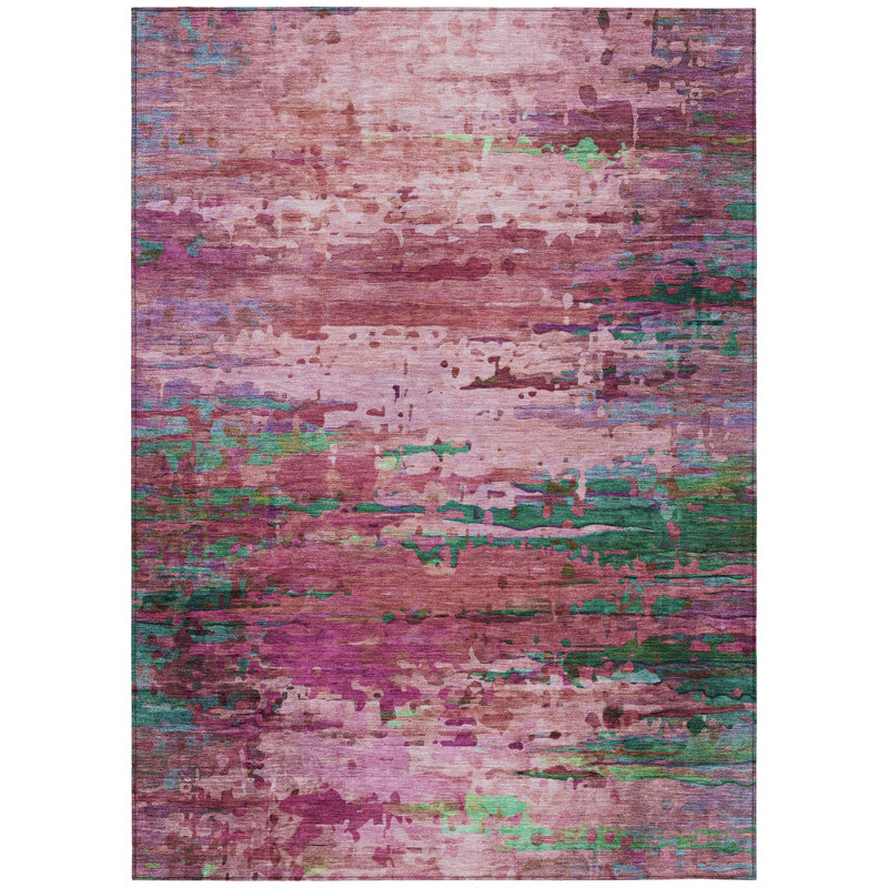 Machine Washable Indoor/Outdoor Xhevrie Pink Rug, Rectangle 2'6" x 3'10"