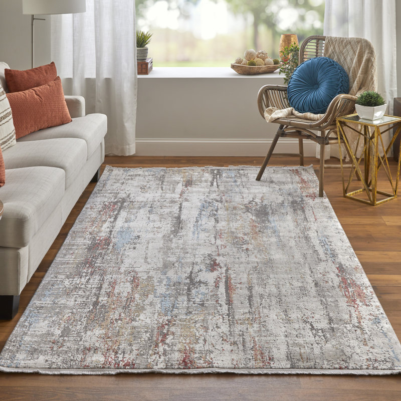 Whitten Abstract Machine Made Power Loom Area Rug in Ivory/Red, Rectangle 12' x 18'