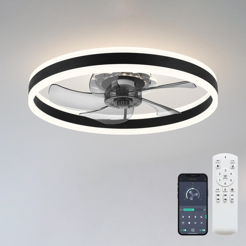20 inch Low Profile Ceiling Fans with Lights and Remote, Black