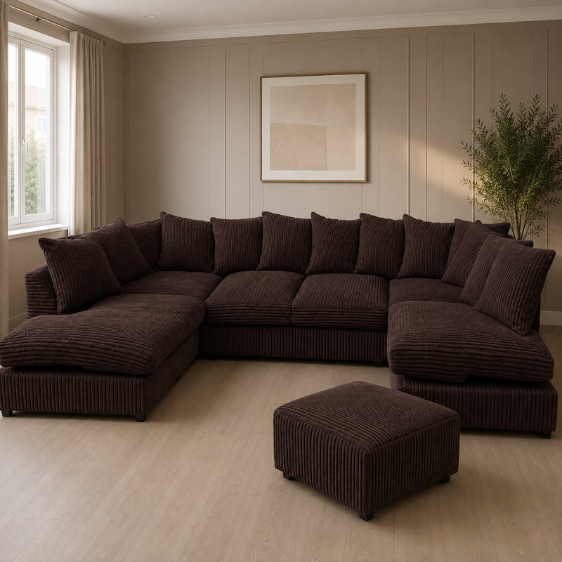 5 Seater Corduroy Corner Sectional, Chocolate