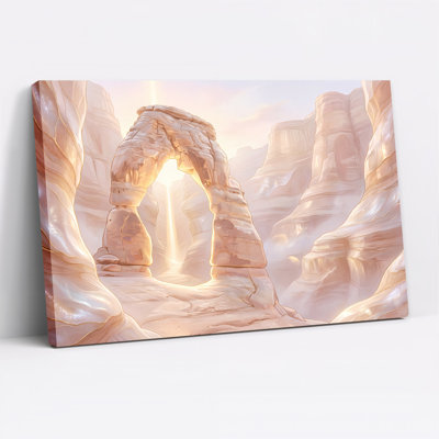 Arche de pierre illustrée dans un paysage de canyon rose tendre, tableau sur toile