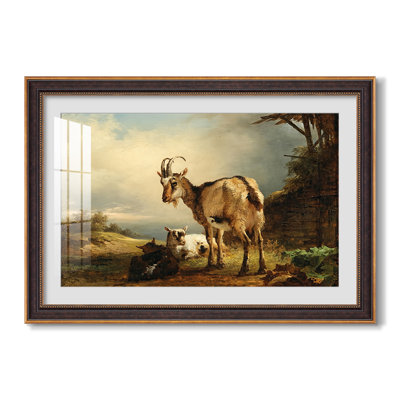 A Goat with Two Kids, c. mid-19th Century-Friedrich Gauermann-Custom Framed Canvas