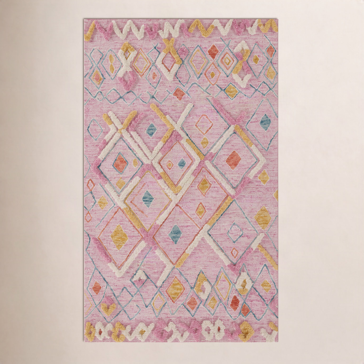 Charlize Pink Hand-Tufted Wool Moroccan Rug, Rectangle 4' x 6'