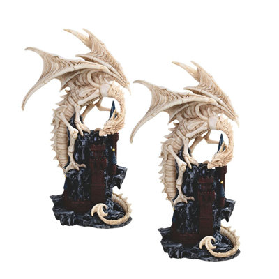 "Ensemble de 2 pièces" ICE ARMOUR 12,5 "H beige Dragon squelette sur le château Figurine Figurine Ornement Décoration de la maison / chambre et idées de cadeaux parfaits pour le réchauffement de la maison, les Fêtes et les Anniversaires