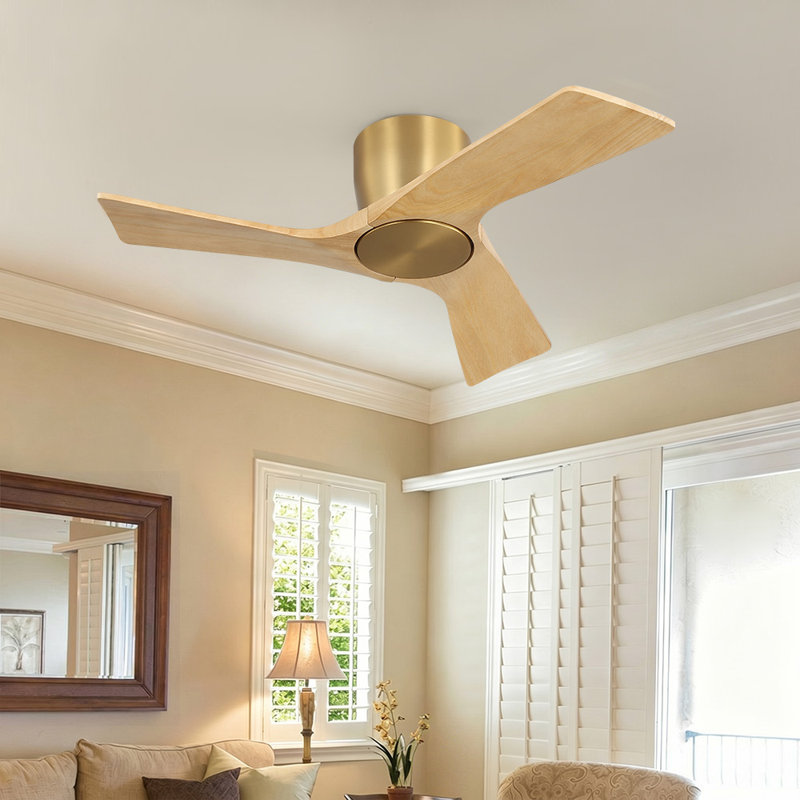 Plafonnier encastré blanc standard 36 po avec 3 pales en bois massif et télécommande, Gold, Natural Wood Grain, 36