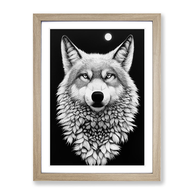 Monochrome Wolf No.1 - Framed Print, 34cm H x 25cm W x 2cm D, Oak Framed
