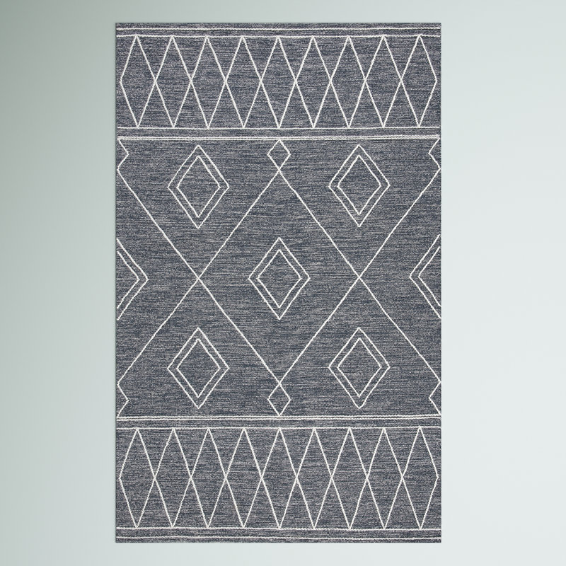 Holtby Southwestern Hand-Woven Flatweave Charcoal/Ivory Area Rug, Rectangle 5' x 8'