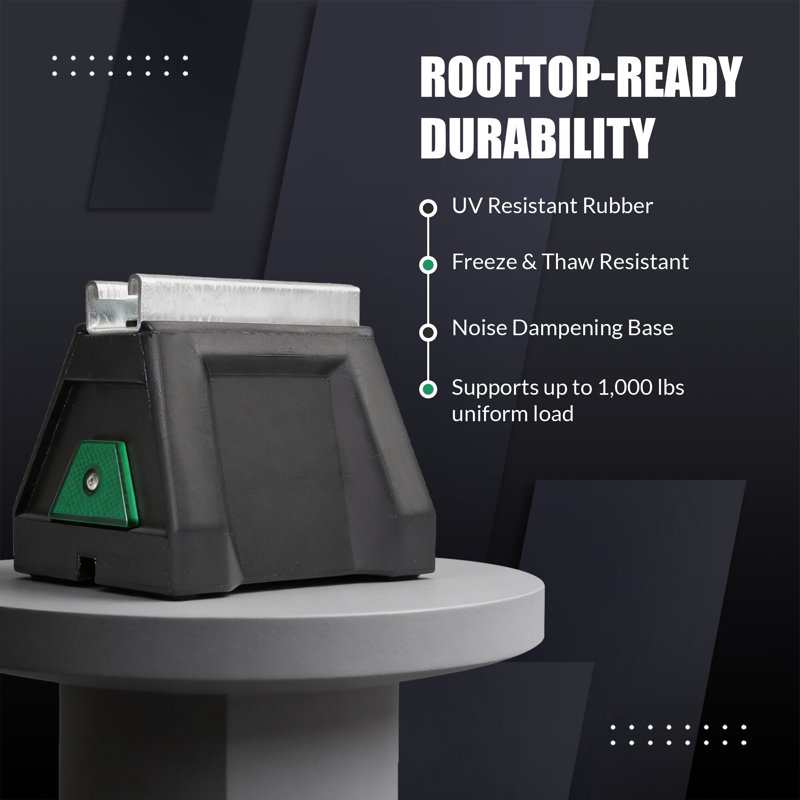 Bloc de support de toit avec traverse de traverse en acier galvanisé de remplacement pour charge de 1000 lb, 6 pouces, noir