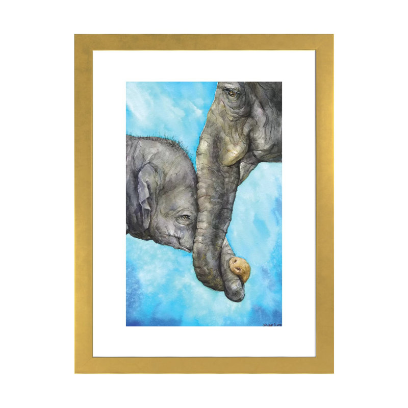 Éléphants - Pure Family, art sur toile, Papier encadré doré, H 32 po x l 24 po x P 1 po