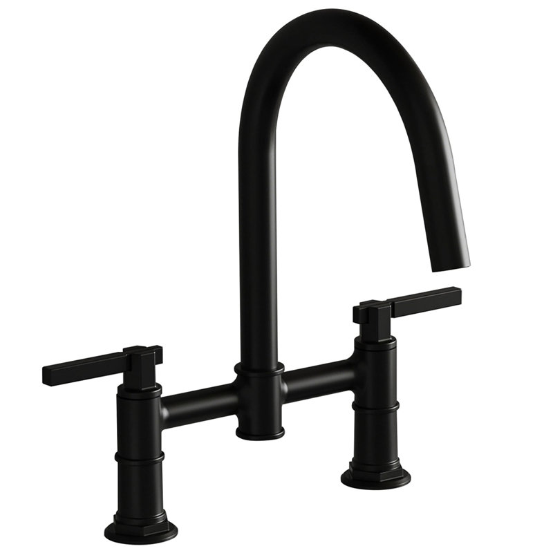 Bridge Kitchen Faucet With Rotating Spout 2 Hole Kitchen Sink Faucets Brass Double Handle Kitchen Basin Taps With Valve