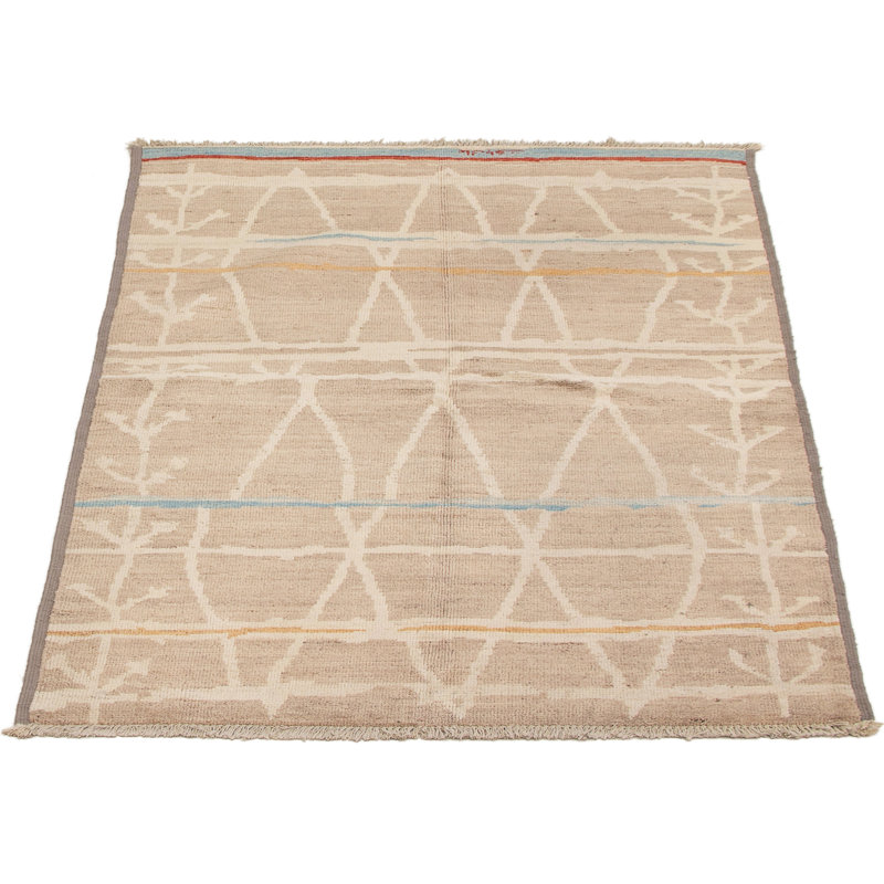 Tapis en laine brun/beige 5 pi 2 po x 7 pi 10 po one-of-kind à la main noué la Grogan