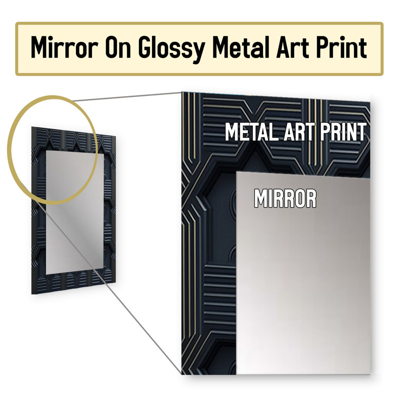 Black And Gold Radiant Shining Heart I - Romantic Decorative Wall Mirror, Black Large Mirror, Printed Metal Art, 40" x 30"