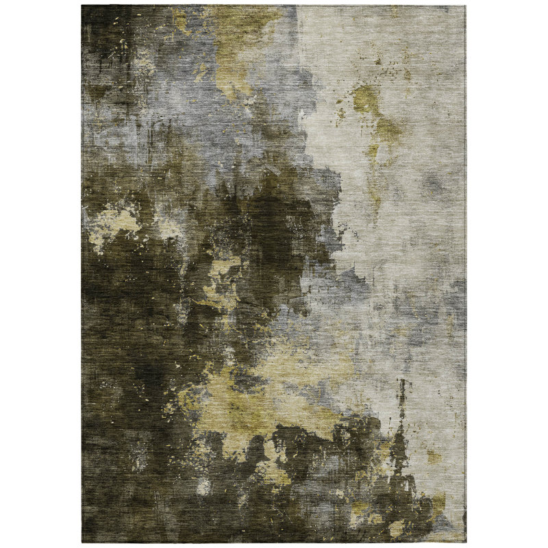 Tapis intérieur lavable abstrait 10 pi x 14 pi brun