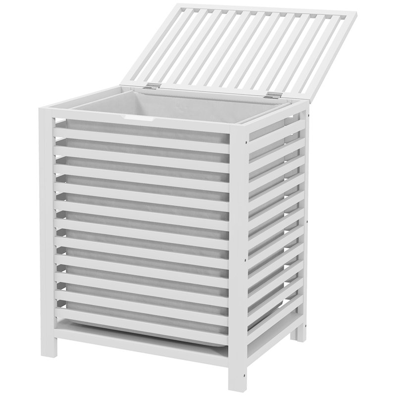 Laundry Hamper With Cover And Detachable Liner, 19.75X14.25X23.5 Inches, White, Space For Neat White Tidy Clothes Storage