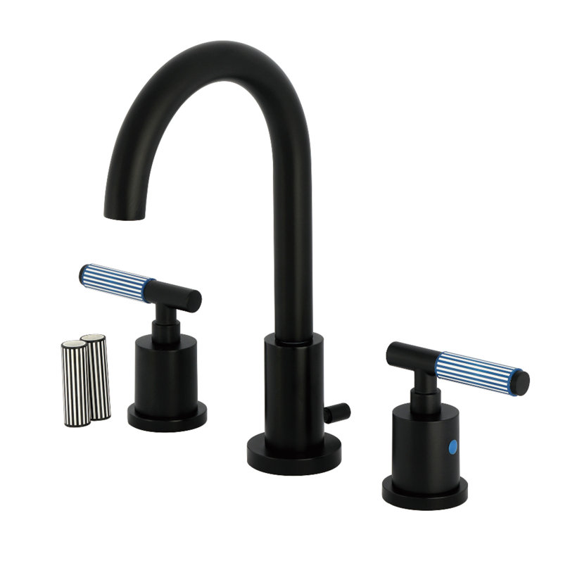 Kingston Brass Synchronous Two-Handle 3-Hole Deck Mount Widespread Bathroom Faucet with Brass Pop-Up Drain, Matte Black