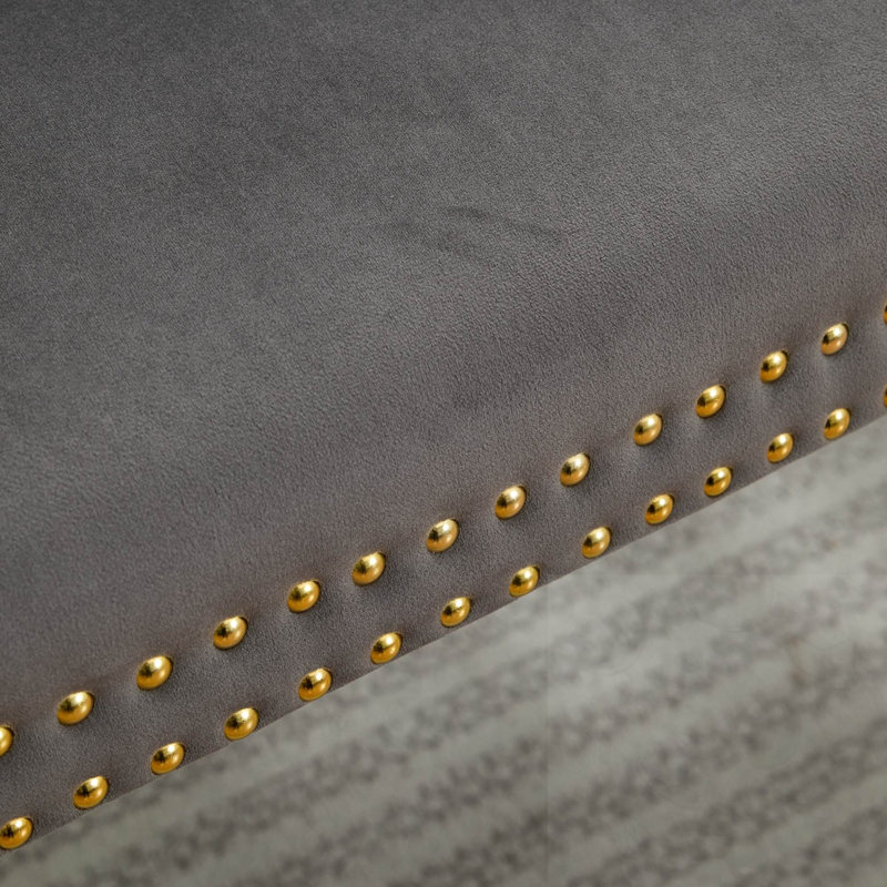 Banc capitonné à 2 places avec pieds, Gris, Gray, Doré