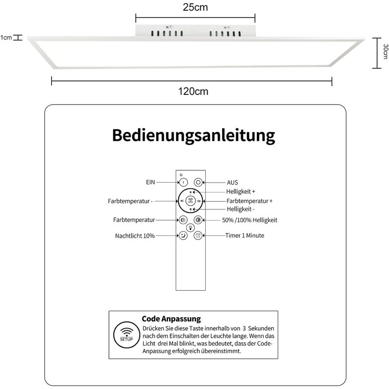 LED Ceiling Light Modern Dimmable Flat 48W Panel Kalgoorlie 120cm, White