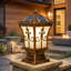 Lampadaire d'extérieur à 3 lumières à énergie solaire en aluminium bronze à double colonne Ip65 avec télécommande