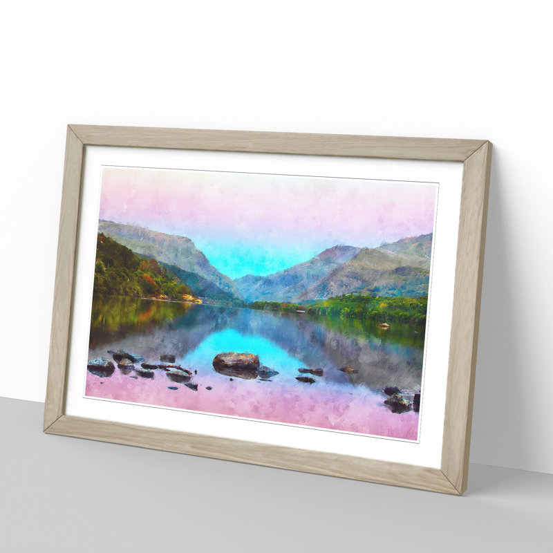 Padarn Lake in Snowdonia Wales - Picture Frame Painting on MDF, Oak Framed, 27cm H x 36cm W x 2cm D