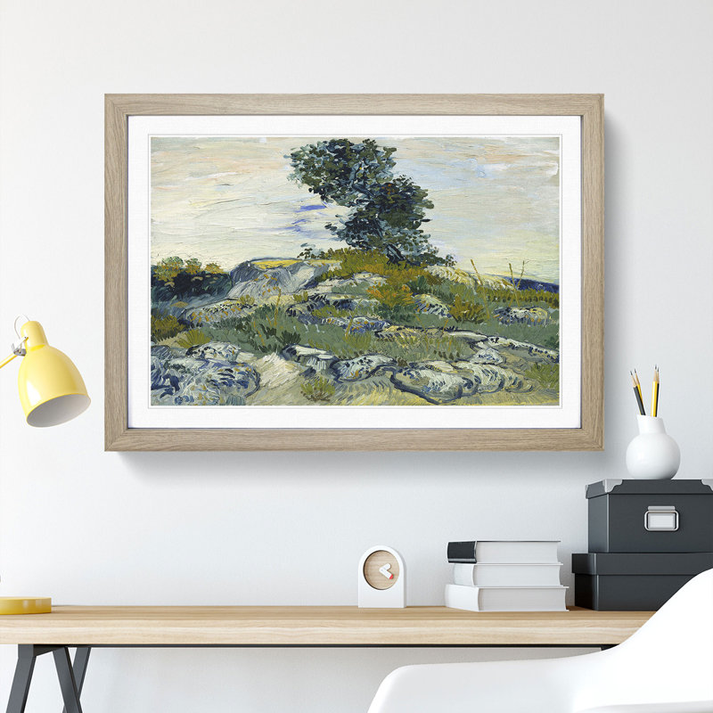 The Rocks by Vincent Van Gogh - Picture Frame Painting, 48cm H x 65cm W x 2cm D, Oak Framed