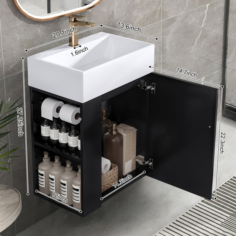 Meuble-lavabo moderne 20 "avec lavabo en céramique, Noir