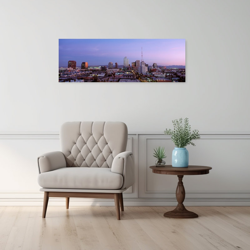 Aerial View Of The City At Dusk Phoenix Arizona USA 1 Piece Wrapped Canvas Panoramic Wall Art, 30.48 cm H x 91.44 cm W
