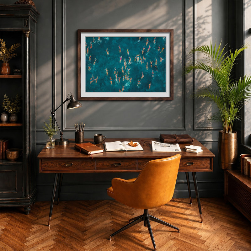 Swimmers Swimming - Framed Print, 24cm H x 33cm W x 2cm D, Walnut Framed