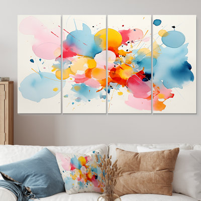 «Pastel Color Geometric Ink Collage IV», art mural abstrait géométrique 4 pièces pour le salon