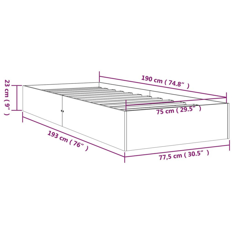 Bed Frame Solid Wood, Black, Small Single (2'6)