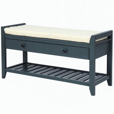 Shoe Rack with Cushioned Seat and Drawers, Multipurpose Entryway Storage Bench