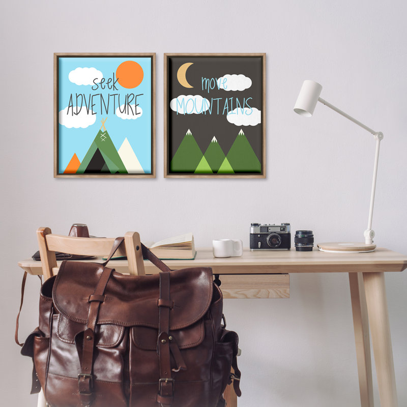 Ensemble de 2 toiles flottantes Seek Adventure Move Mountains, H 21 po x l 17 po, Cadre flottant orme Montalcino