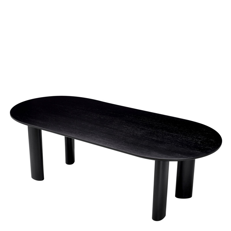 Dining Table Mogador S Natural Oak Veneer - Top, Black, 30.31" H x 96.06" L x 43.11" W